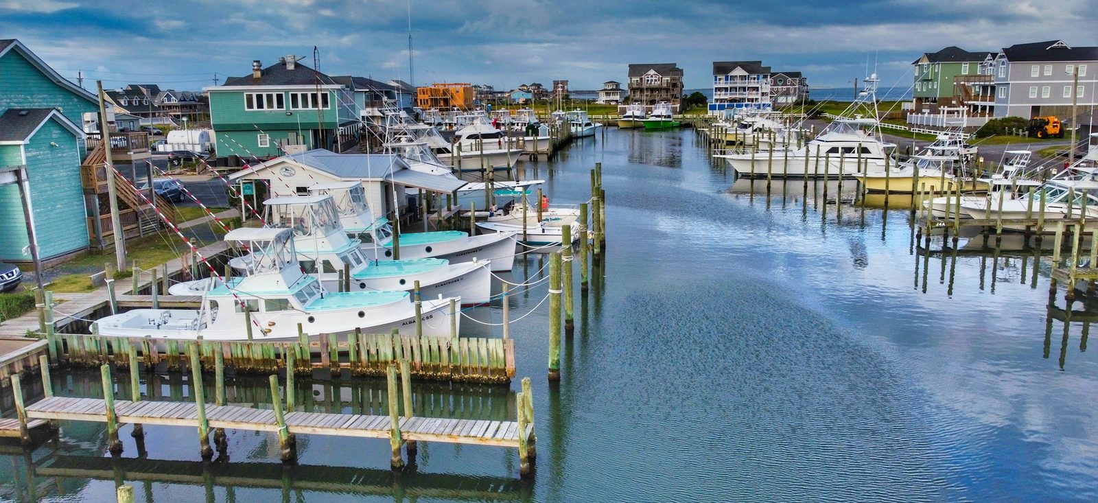 Sportfishing boats at a charter marina on Hatteras Island, Outer Banks
